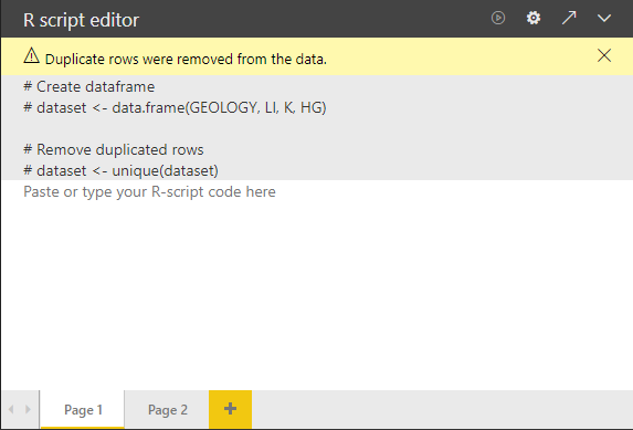 Power BI R script editor